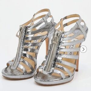 Jimmy Choo Metallic Silver Strappy Heels 39